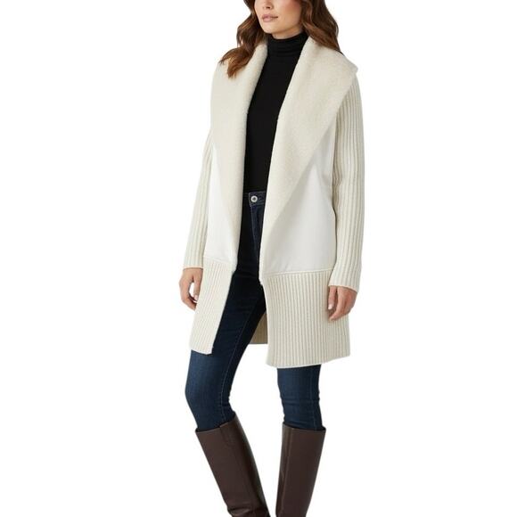 Stella + Lorenzo Jackets & Blazers - Stella + Lorenzo Ivory Faux Fur Waterfall Open Front Jacket - M